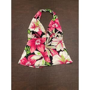 Jantzen Classics Pink Hibiscus Floral Halter Tankini Top Size 10 Resort Beach